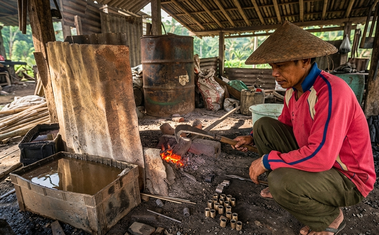 Traditional blacksmith workshop on Bolaven Plateau