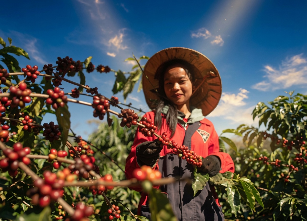 Coffee plantations and fields on the Bolaven Plateau