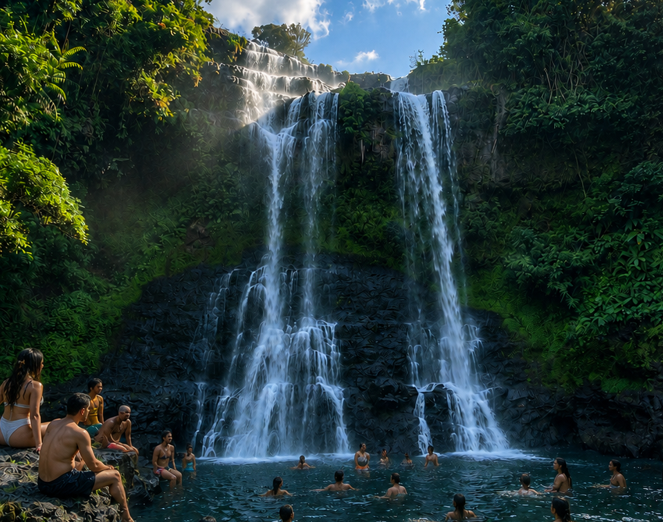 Lush jungle cascades of Tad Yeuang waterfall