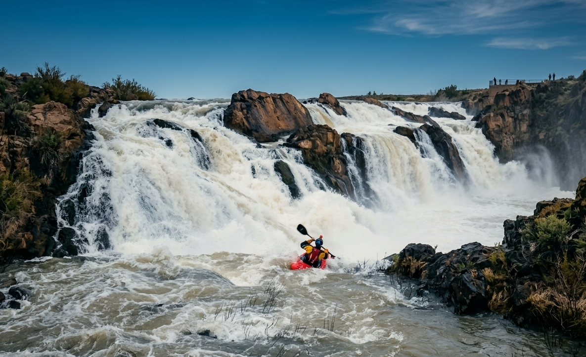 Kayaking down Grade 2 and 3 rapids on the Mekong