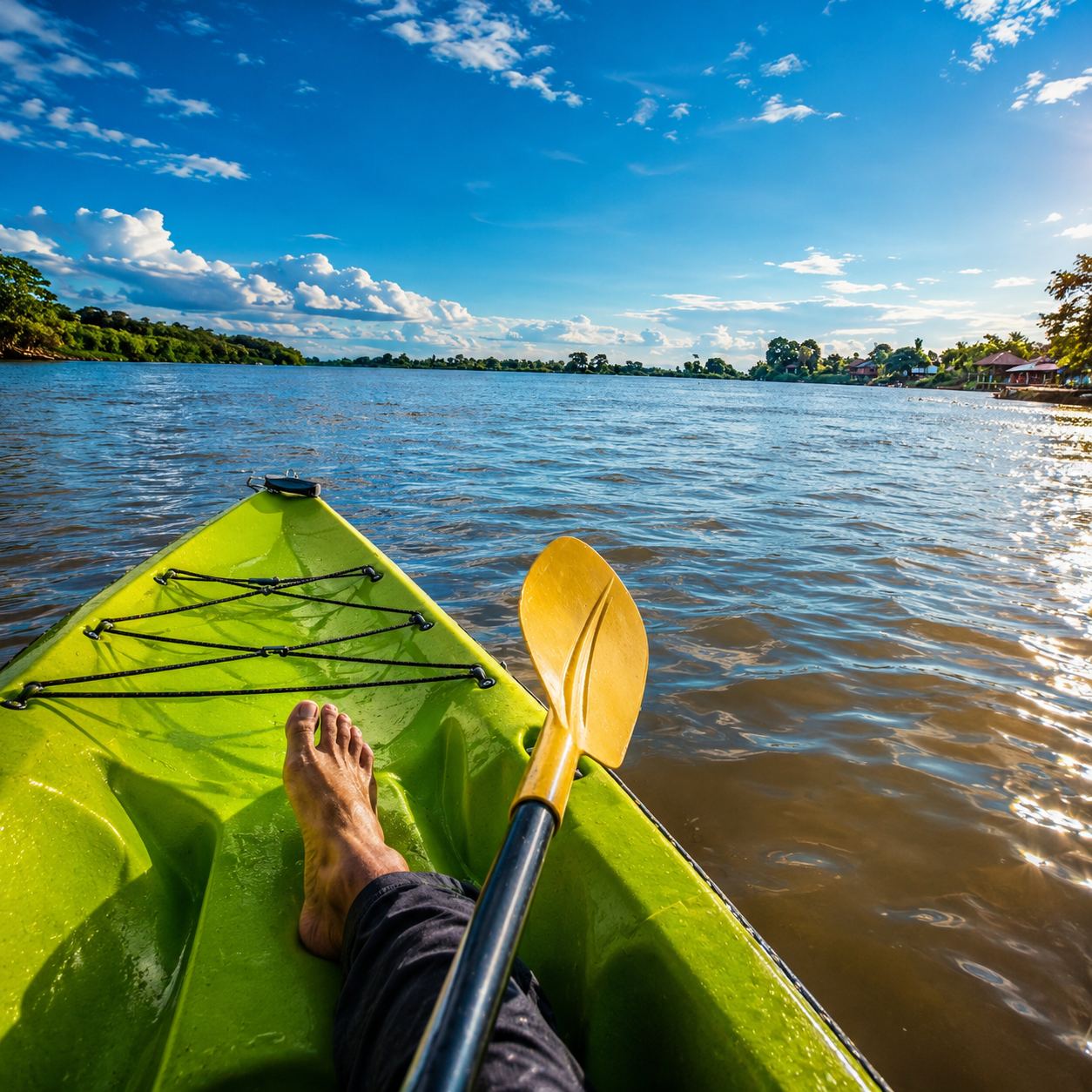 Kayaking along the shores of Don Det