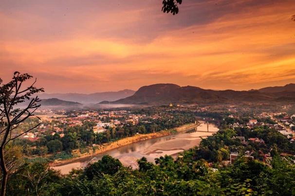 Sunset view over the Mekong from Mount Phousi