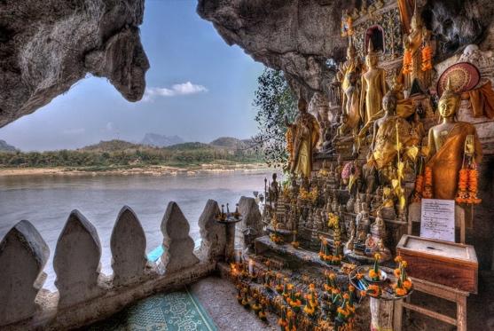 Thousands of Buddha statues inside the Pak Ou Caves