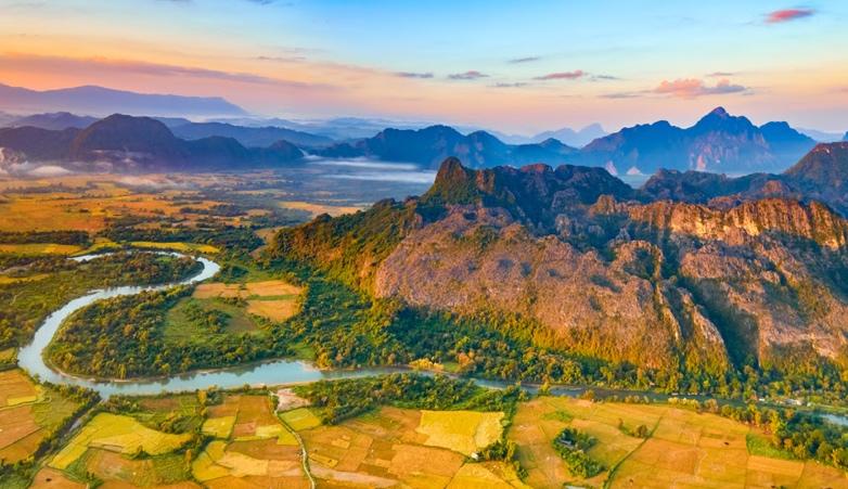 Karst limestone mountains over the river in Vang Vieng