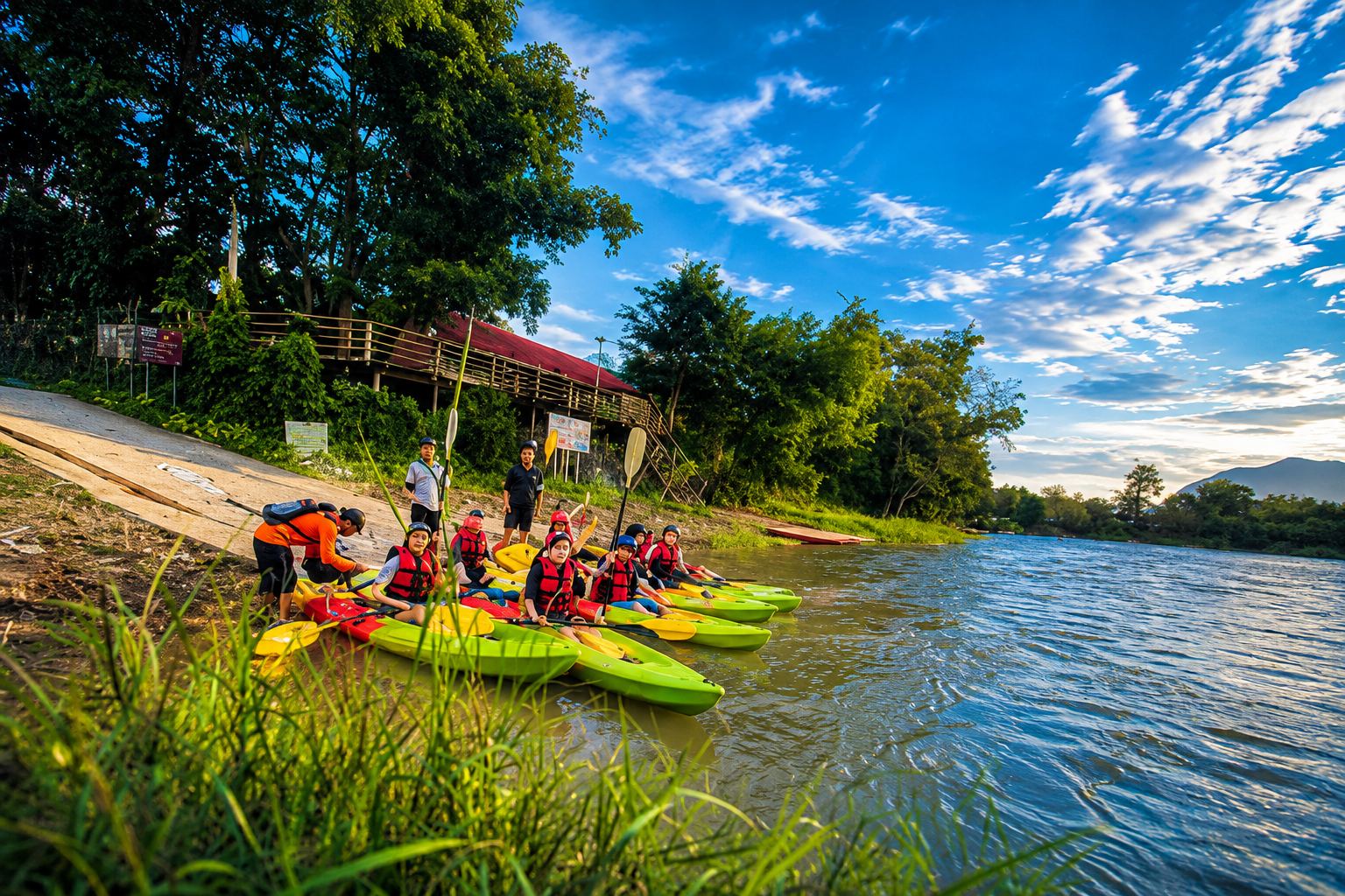 Kayaking training and safety briefing on the Mekong banks