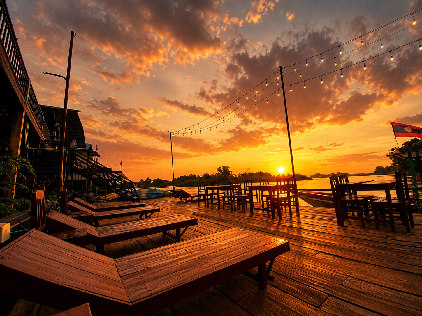 Mekong sunset from Champasak riverside balcony