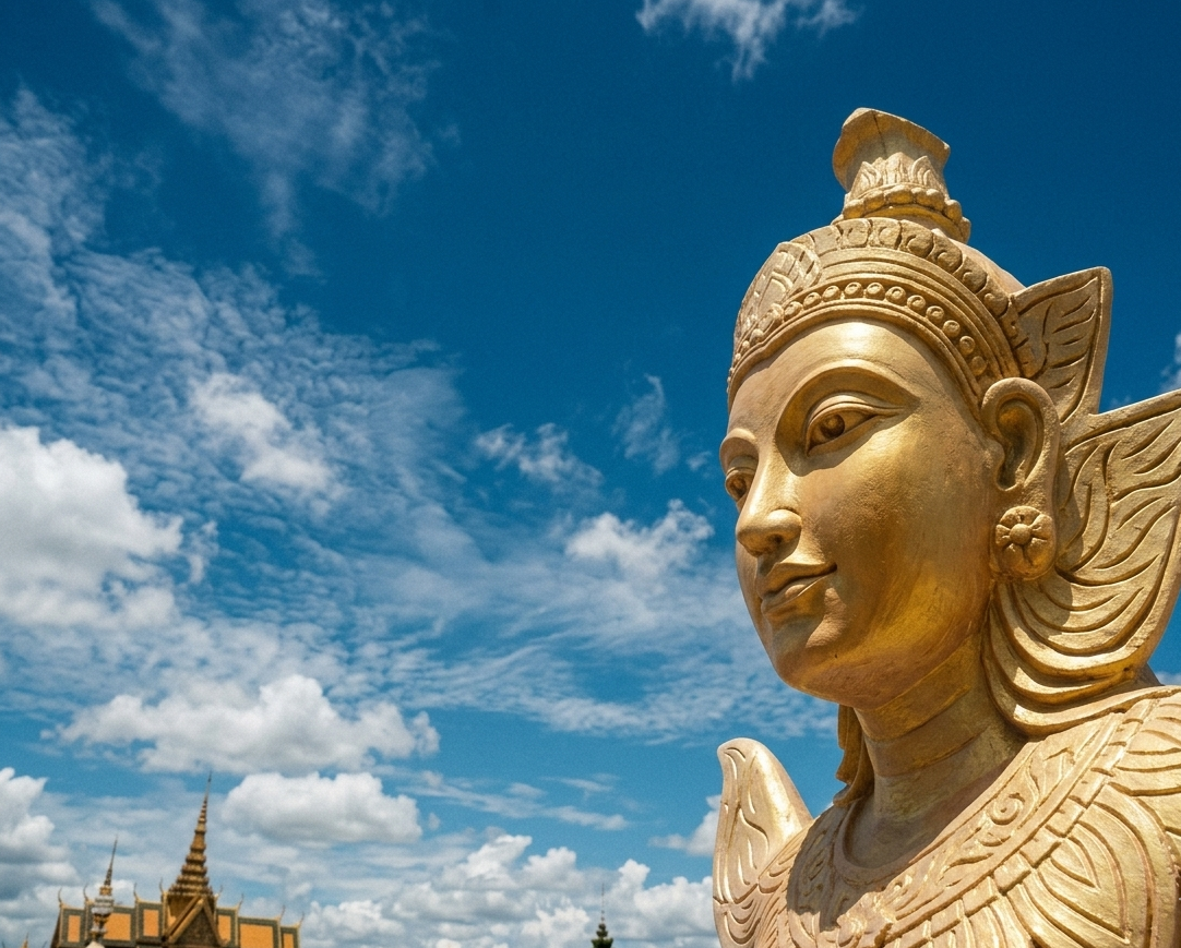 Wat Phou Salao giant golden Buddha view