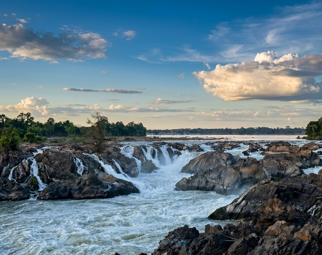 The wide, powerful cascades of Khone Phapheng Waterfall