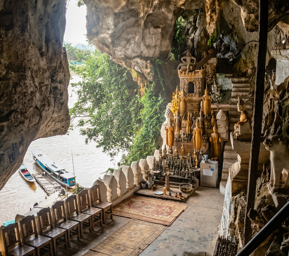 Buddha statues inside Pak Ou Caves