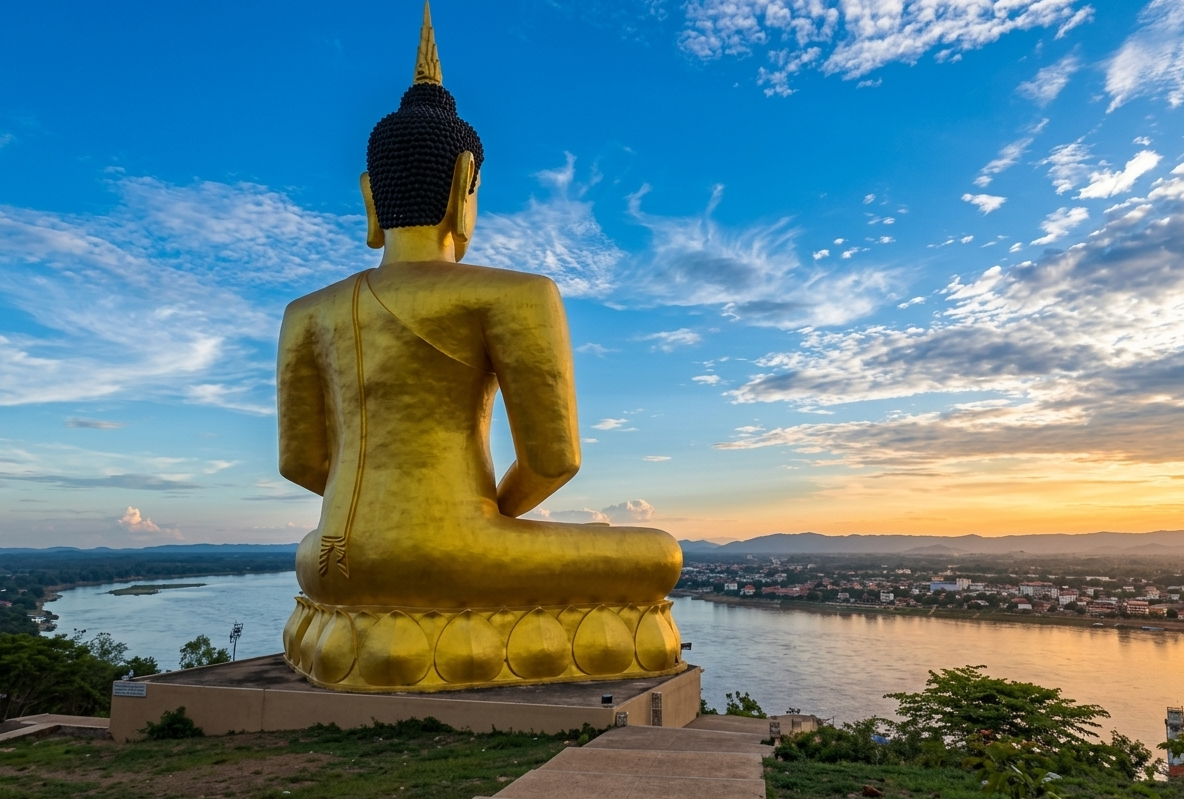 Golden Buddha statue at Wat Phou Salao