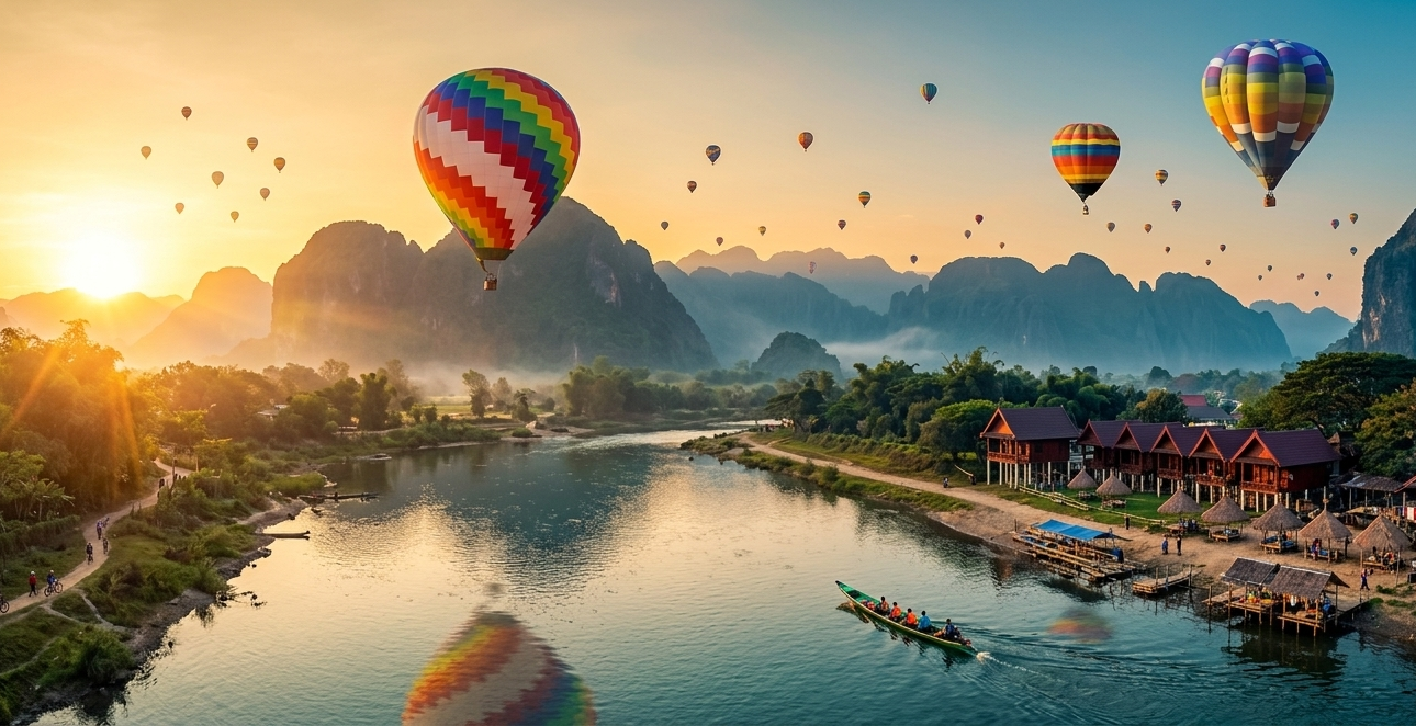 Sunset over the Nam Song River in Vang Vieng