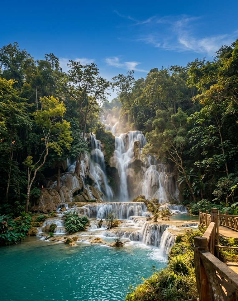 The rushing waters of Li Phi Falls